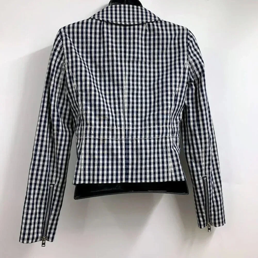 J. Crew Women's Gingham‎ Plaid Linen Blend Motorcycle Jacket Size 00